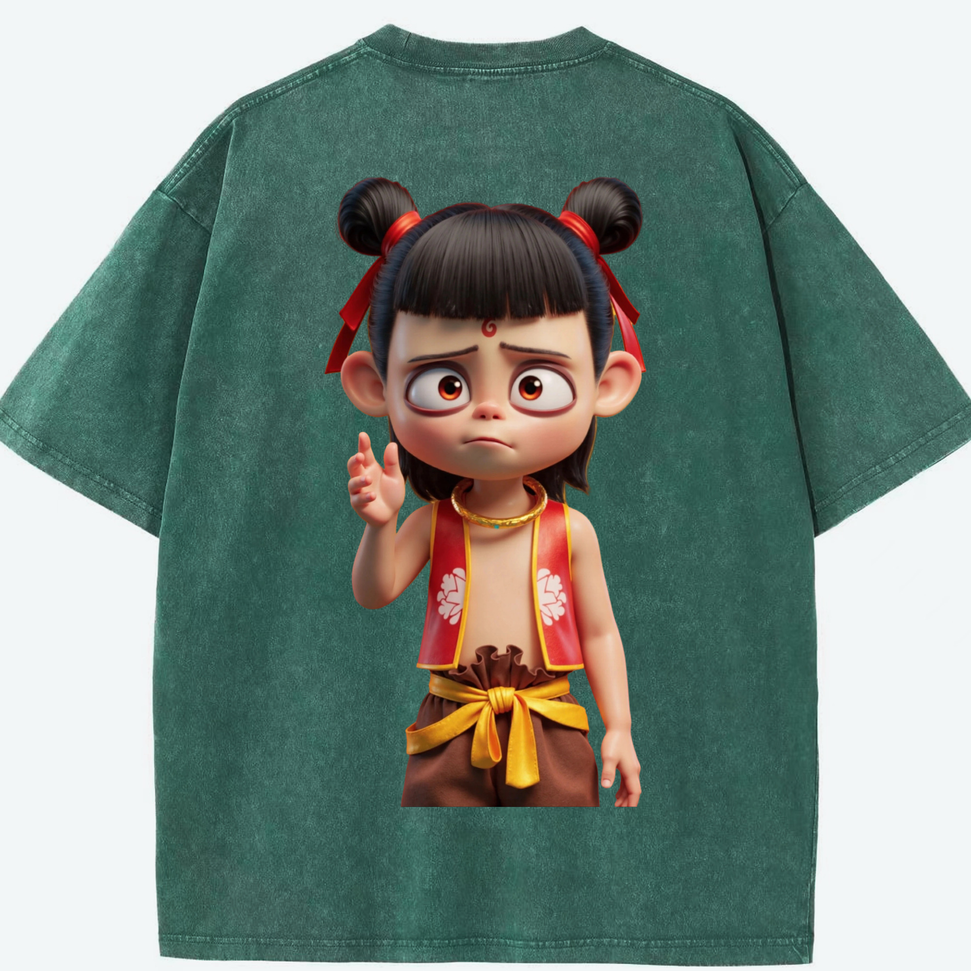 （画像用） Ne Zha 2 ナタ 魔童の大暴れ 綿100% ヴィンテージ風 半袖Tシャツ（背面プリント）